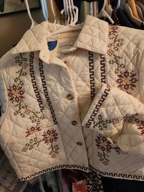 Christian Lacroix Cream Quilted Jacket with Multicolor Embroidery